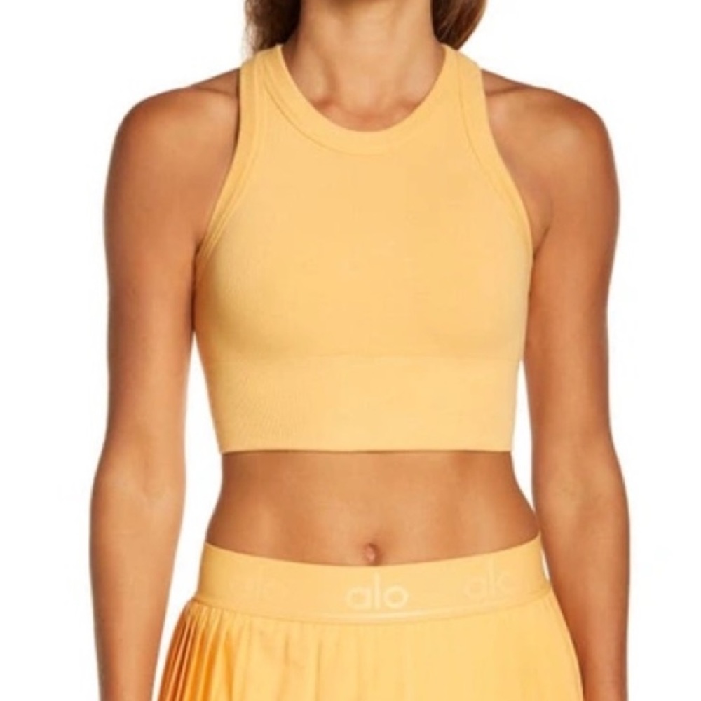 Alo yoga thick ribbed racer back cropped tank gold/yellow